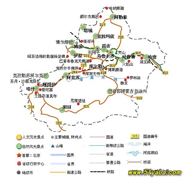 新疆旅游景点分布地图