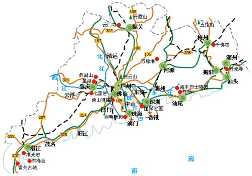 广东旅游景点分布图(点图放大)