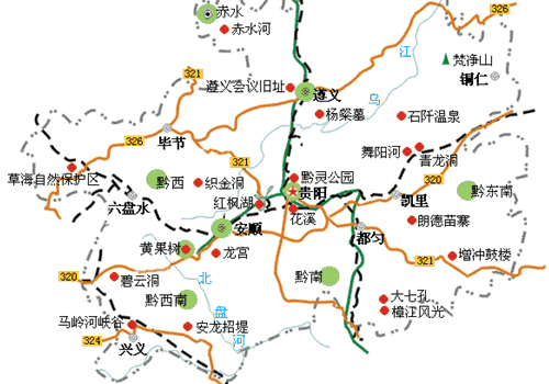 贵州旅游景点分布图(点图放大); 贵州省景点分布图_贵州省河流分布图图片
